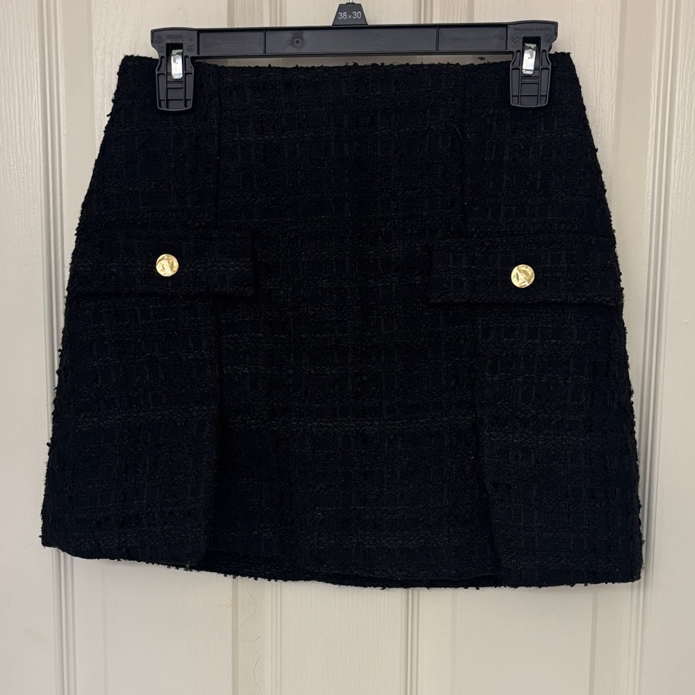 Zara Black Mini Skirt with Gold Accents